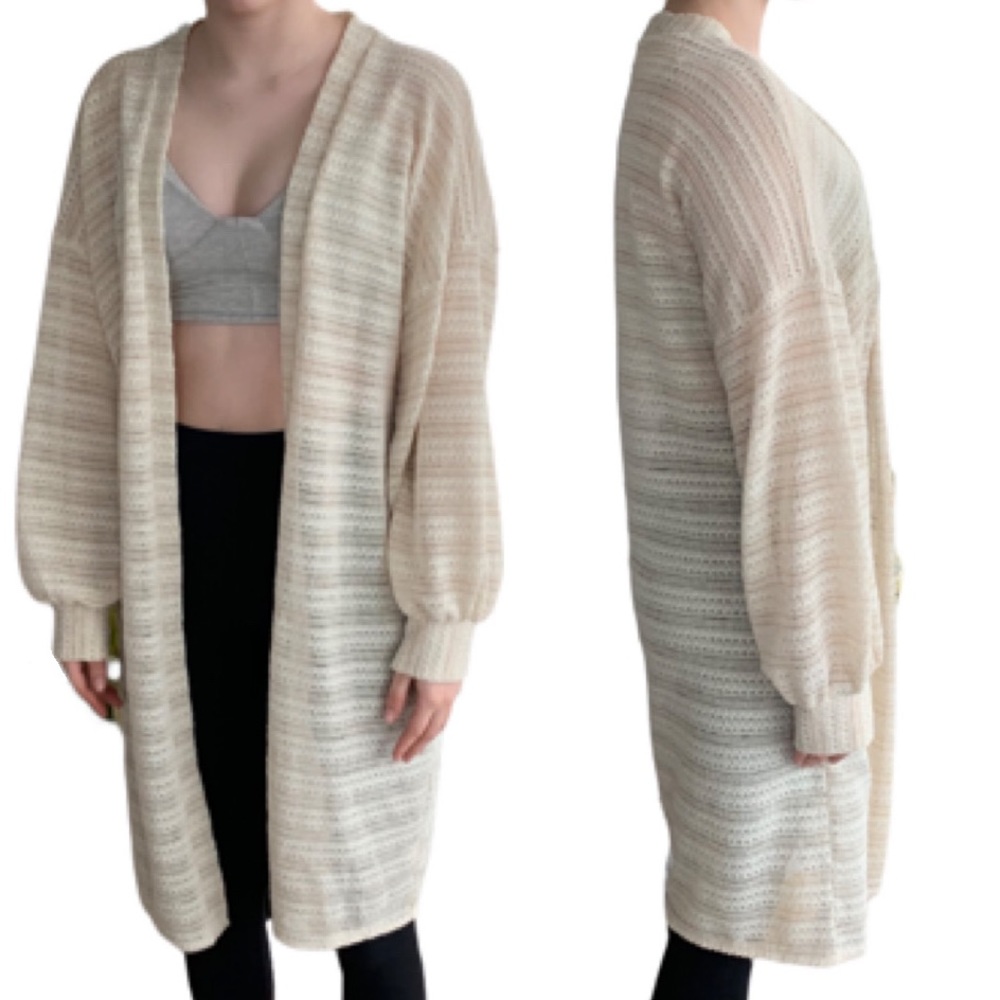 Anthropologie Striped Open-Front Knit Cardigan in Cream and Beige OS